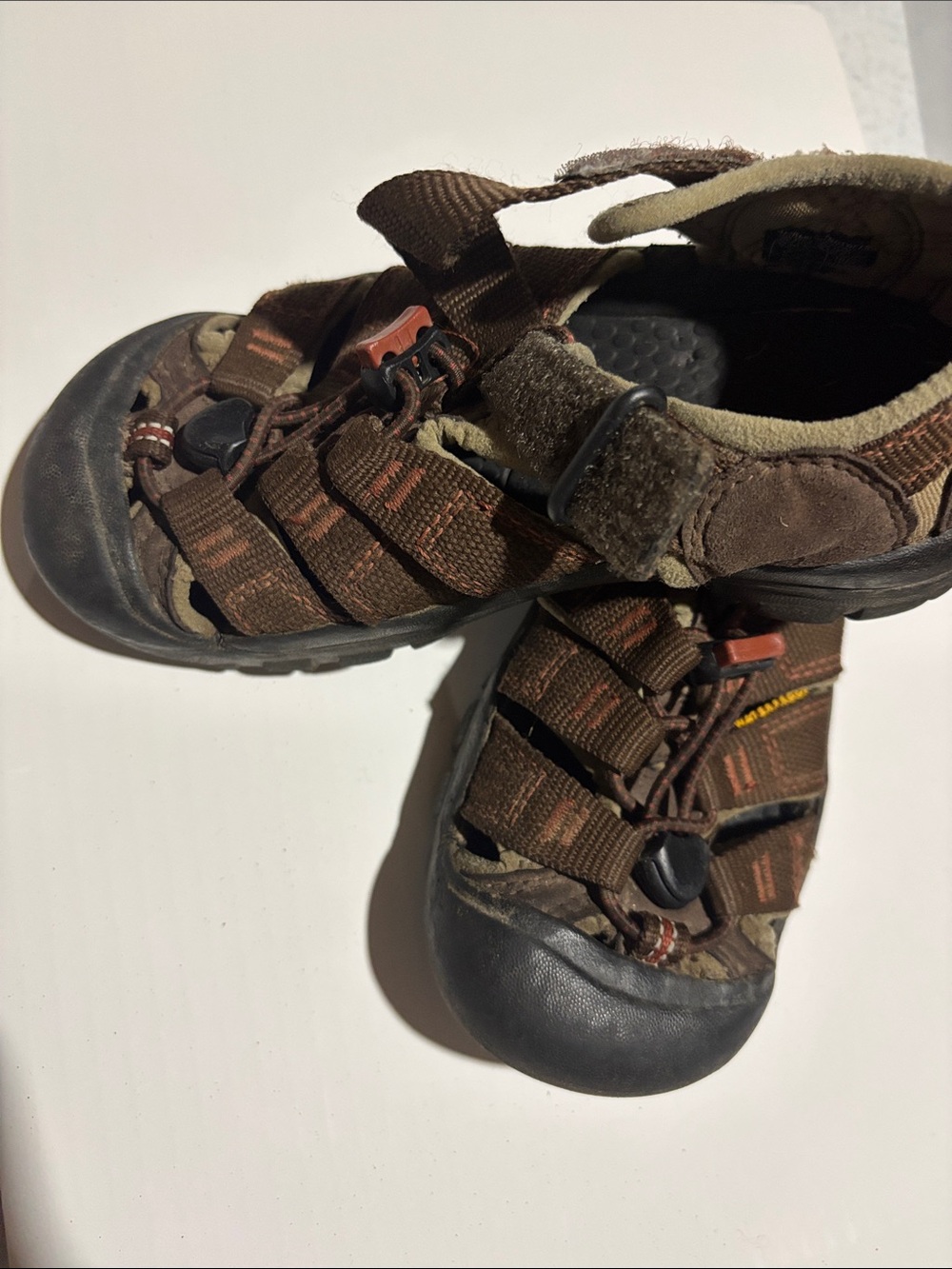 Keen Brown Kids Sandals with Orange Accent